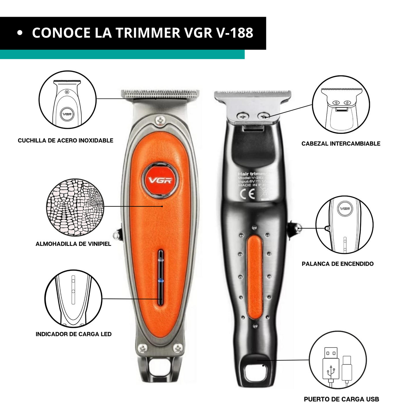 CUCHILLA NAVAJA AFEITAR VGR V-262 REPUESTO TRIMMER BARBERO