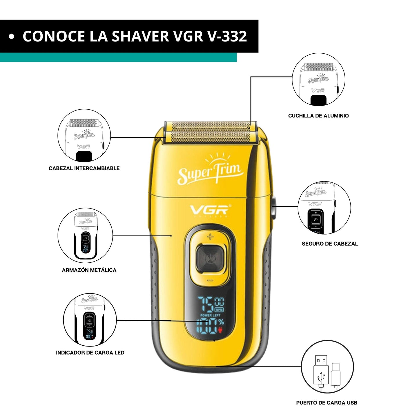 NAVAJA PARA RASURAR VGR V-332 REPUESTO SHAVER CABEZAL NAVAJA DORADA