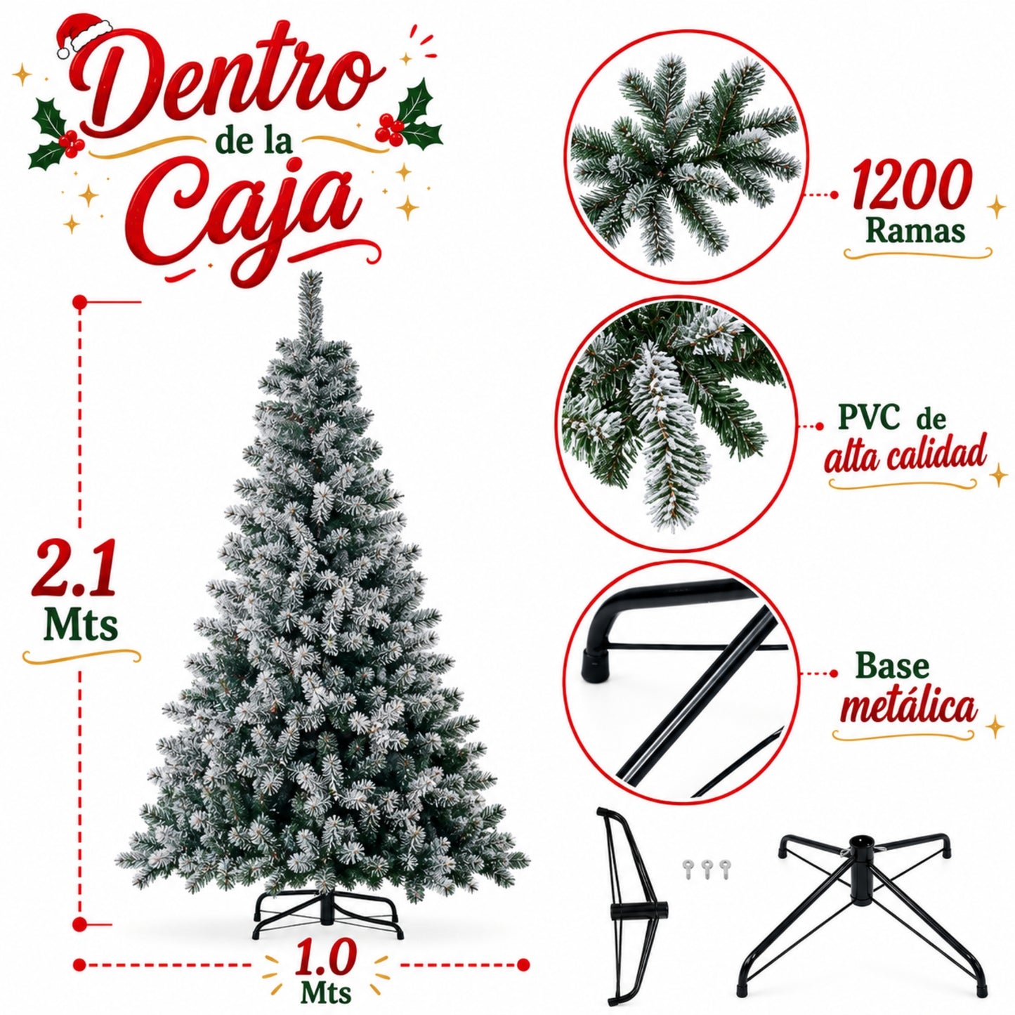 Árbol De Navidad Pino Nevado de 2.10 Mts Gratis Pie de Árbol