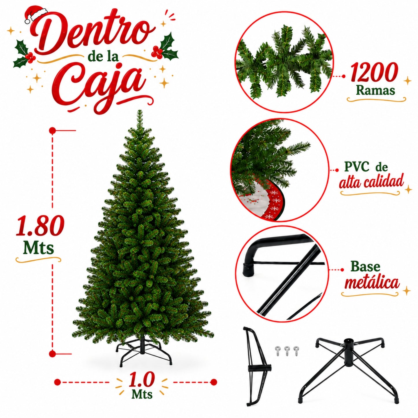 Árbol de Navidad Pino Navidad Ecomlab 800 Ramas 1.80 Mts. GRATIS PIE DE ÁRBOL NAVIDEÑO DE 90 CM.