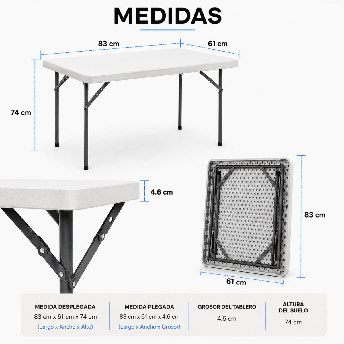 Mesa Plegable 82 CM De Plastico Ajustable Portatil HP-82C