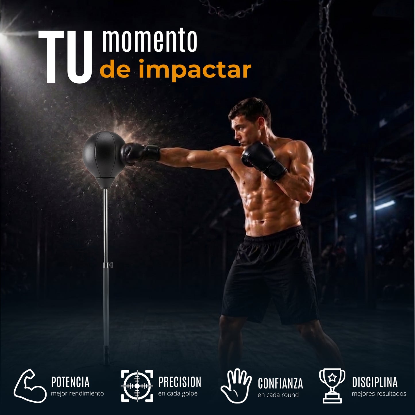 Pera De Boxeo Profesional Con Base, Sistema de Rebote con Resorte, Altura Regulable.