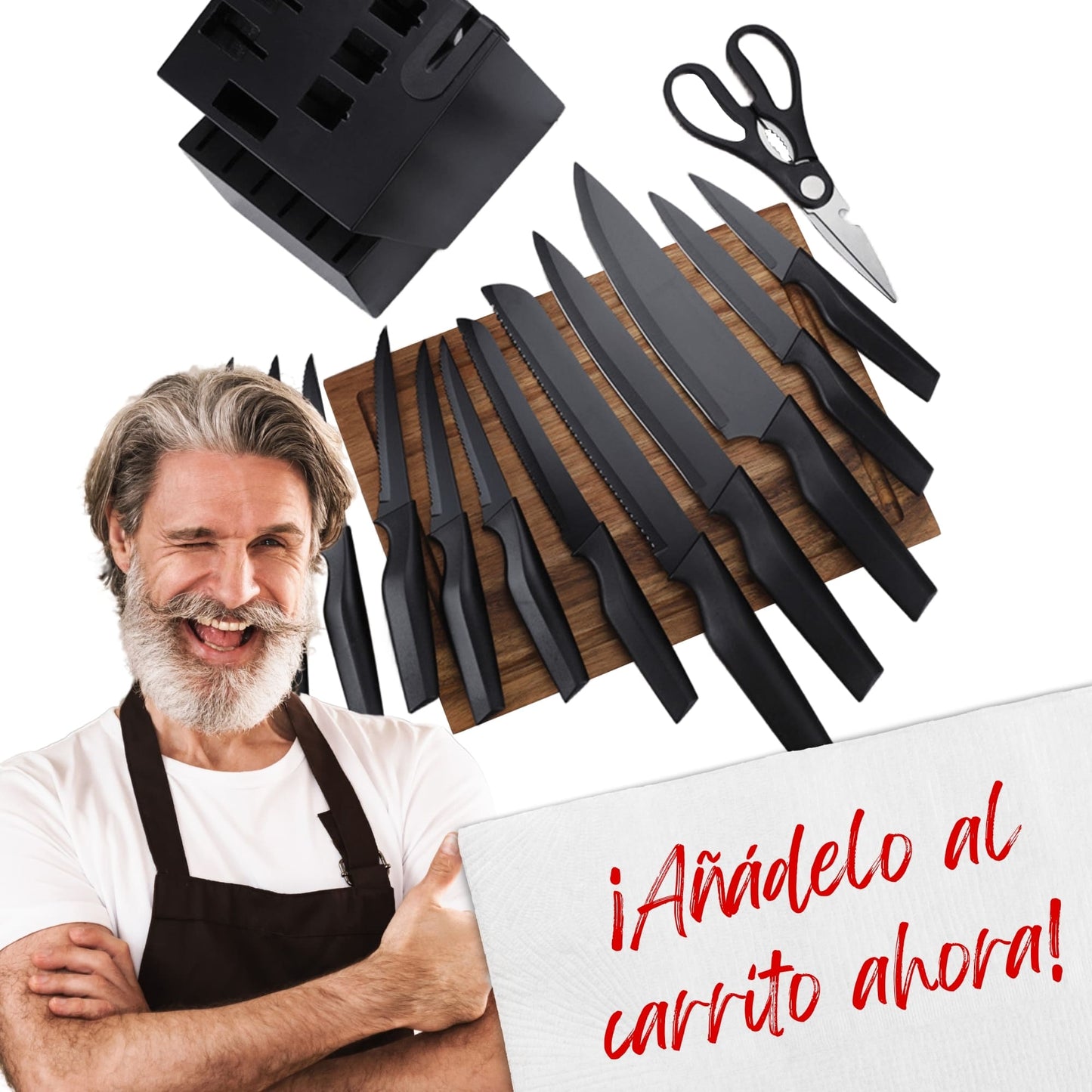 Set de Cuchillos de Cocina Ecomlab Base Madera con Afilador