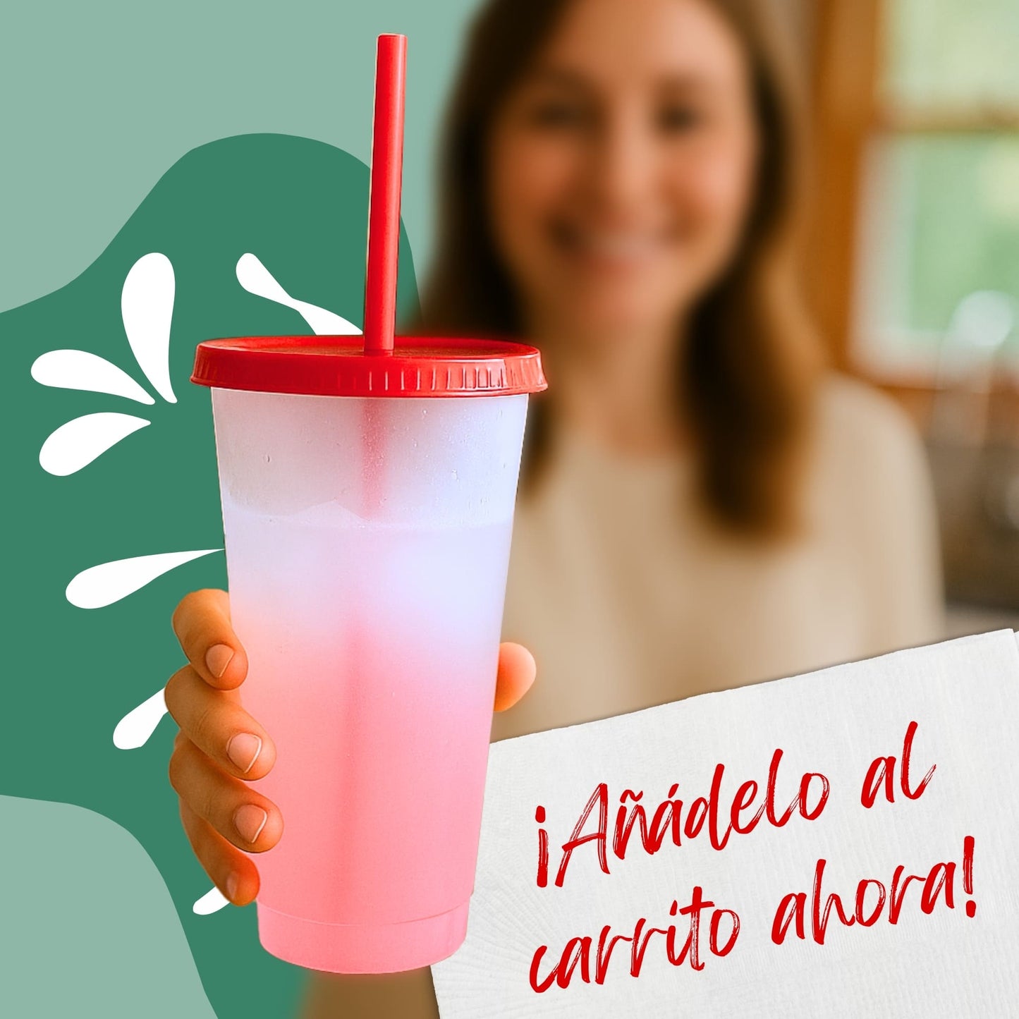 Vasos Mágicos Con Tapa y Popote Cambian de Color Ecomlab Pack 10 Pcs