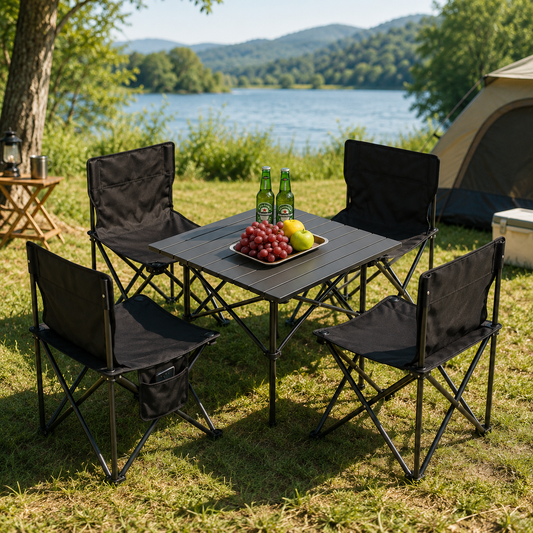 MESA PLEGABLE CAMPING CON 4 SILLAS ECOMLAB JARDIN PORTÁTIL