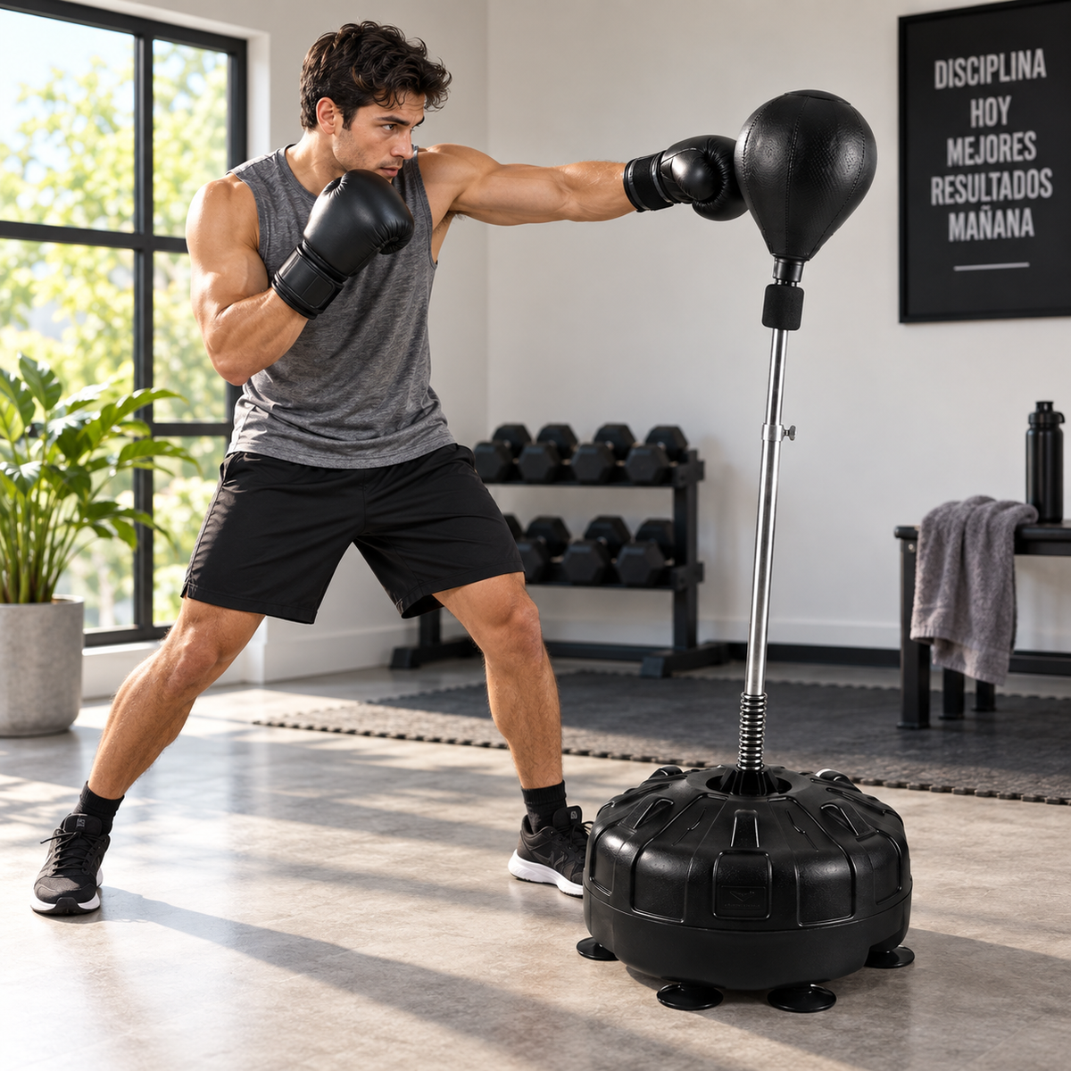 Pera De Boxeo Profesional Con Base, Altura Regulable Sistema de Rebote con Resorte