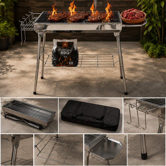 Asador Portátil Parrilla Plegable Acero Inoxidable Gratis Bolsa Transportadora
