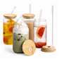 Vasos De Vidrio Con Popote Ecomlab Tapa Bambú Juego de 4 Pcs