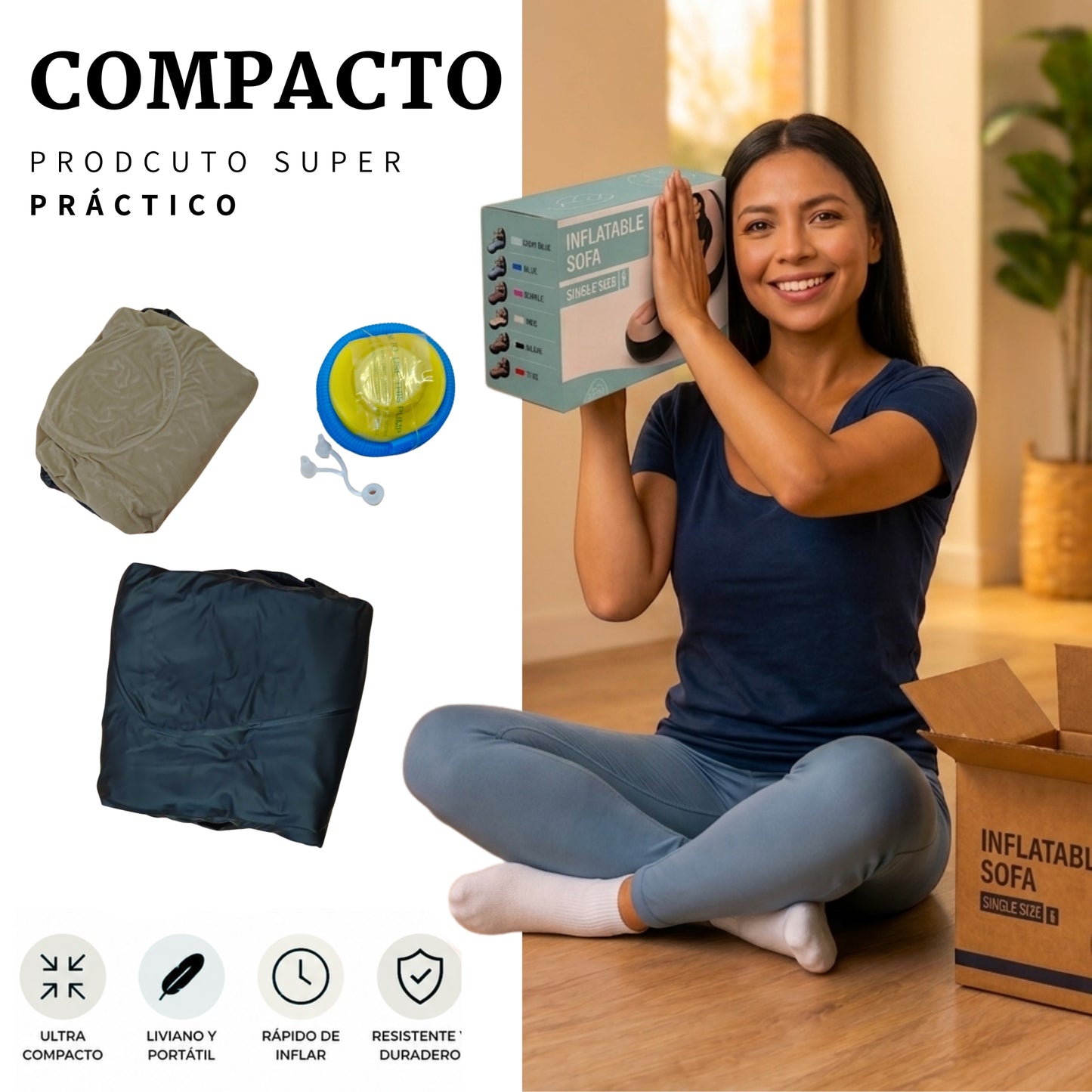 Sillon Inflable Comodo Con Posapies Incluye Bomba Manual