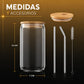 Vasos De Vidrio Con Popote Ecomlab Tapa Bambú Juego de 4 Pcs