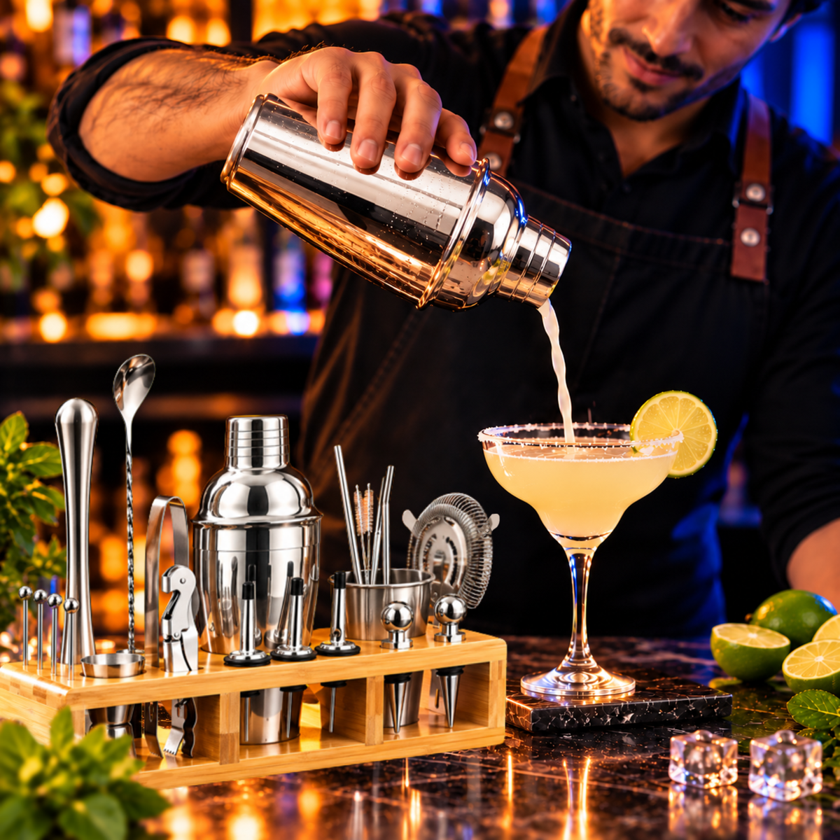 Juego De Coctelera Shaker Bartender Mixologia Set 24 Piezas