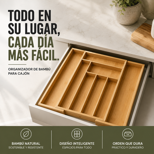 Organizador de Cubiertos Para Cajon Ecomlab Bambu Expandible