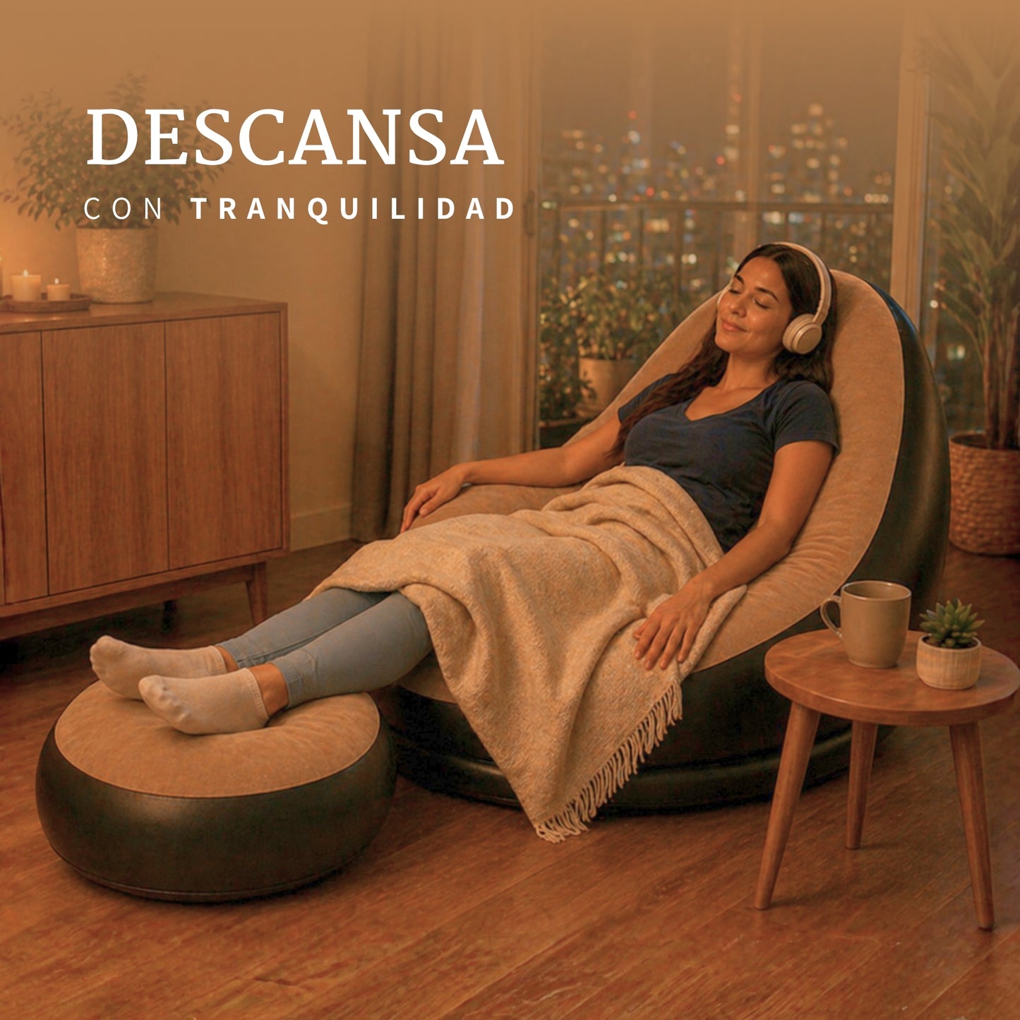 Sillon Inflable Comodo Con Posapies Incluye Bomba Manual