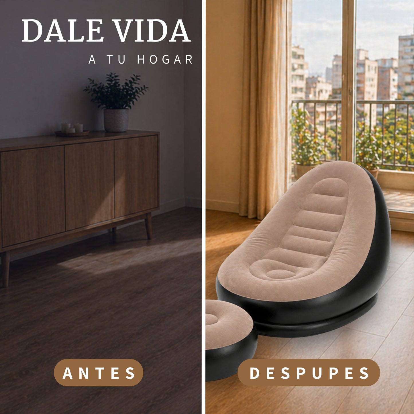 Sillon Inflable Comodo Con Posapies Incluye Bomba Manual