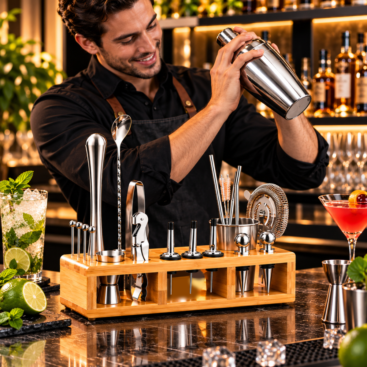 Juego De Coctelera Shaker Bartender Mixologia Set 24 Piezas