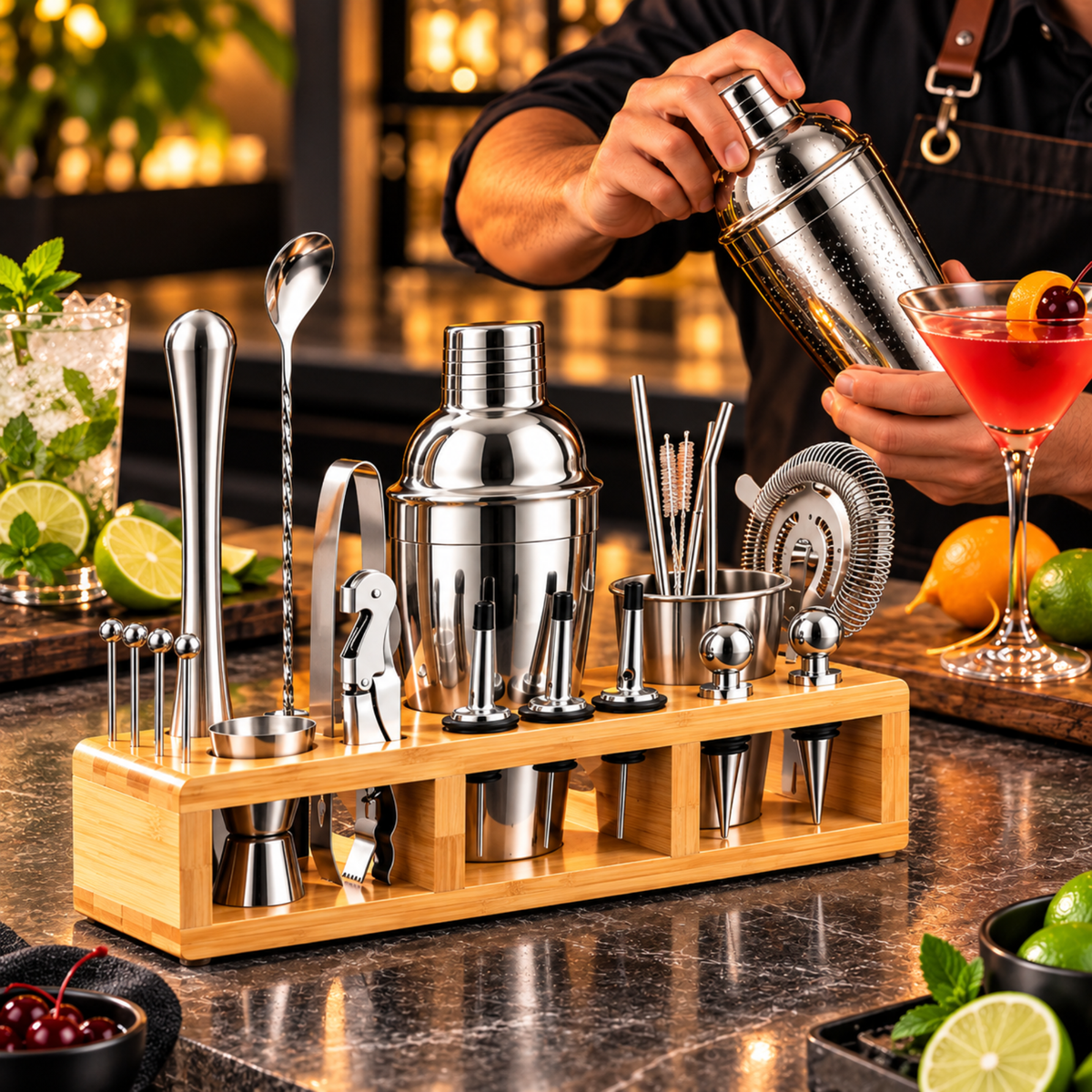 Juego De Coctelera Shaker Bartender Mixologia Set 24 Piezas