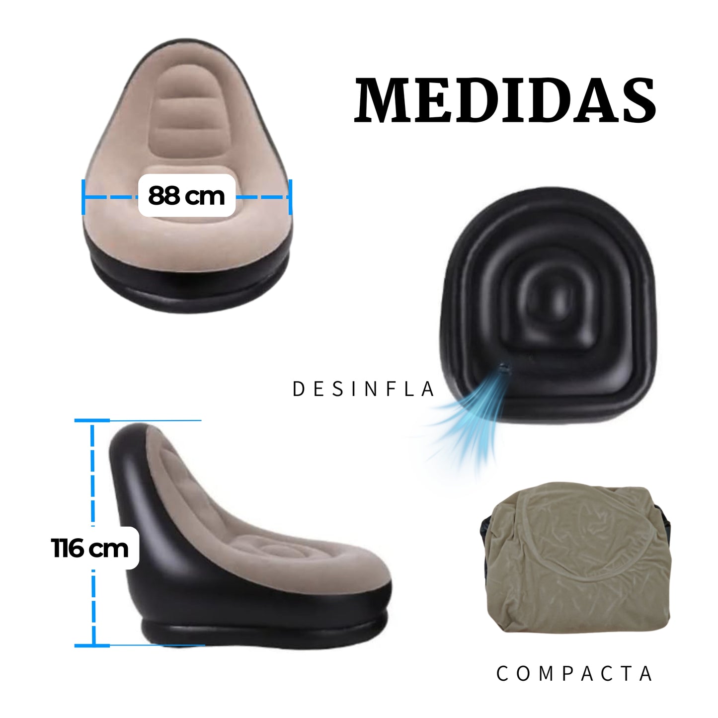Sillon Inflable Comodo Con Posapies Incluye Bomba Manual