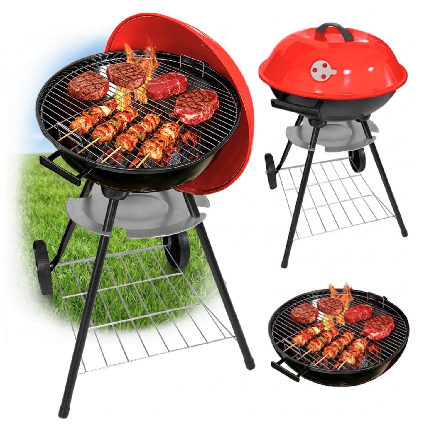 Asador De Carbon Circular Con Ruedas  Portatil