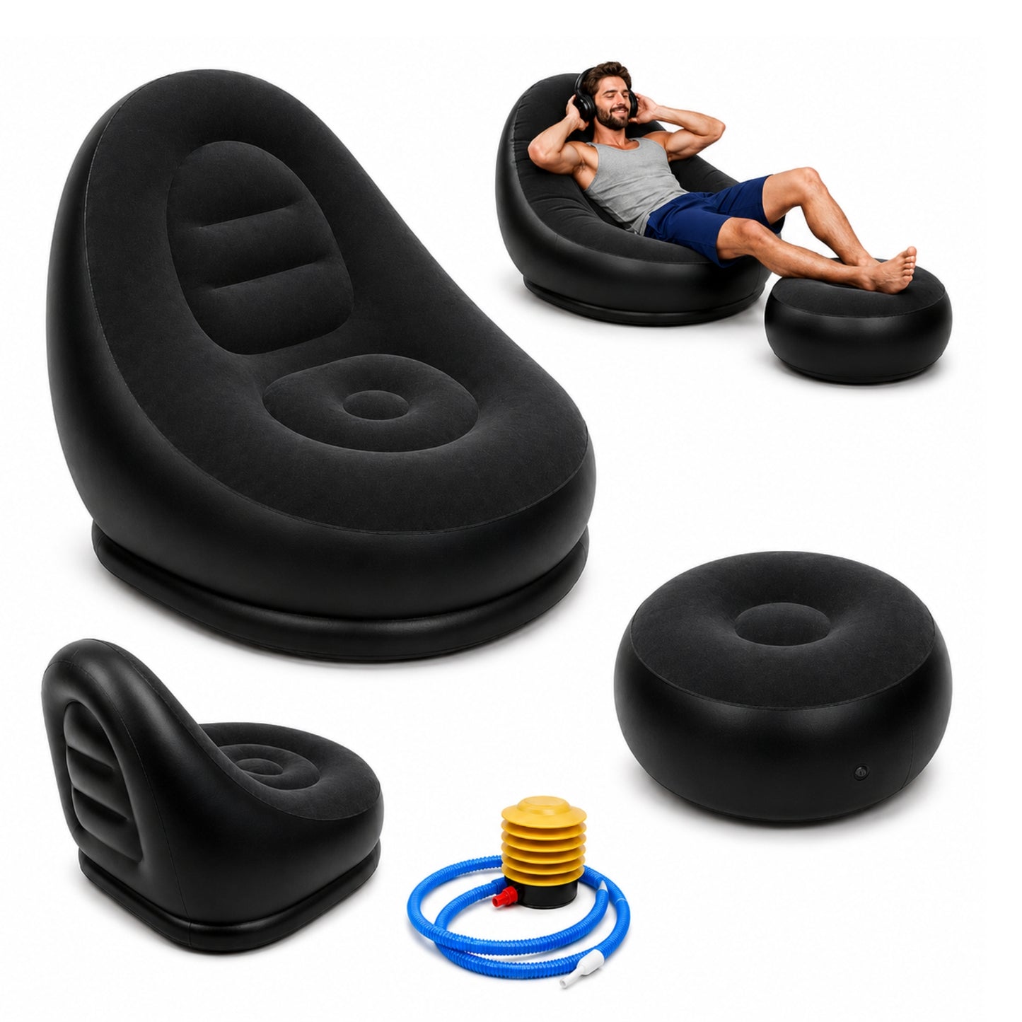 Sillon Inflable Comodo Con Posapies Incluye Bomba Manual