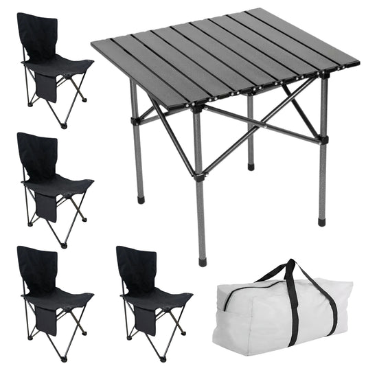 MESA PLEGABLE CAMPING CON 4 SILLAS ECOMLAB JARDIN PORTÁTIL