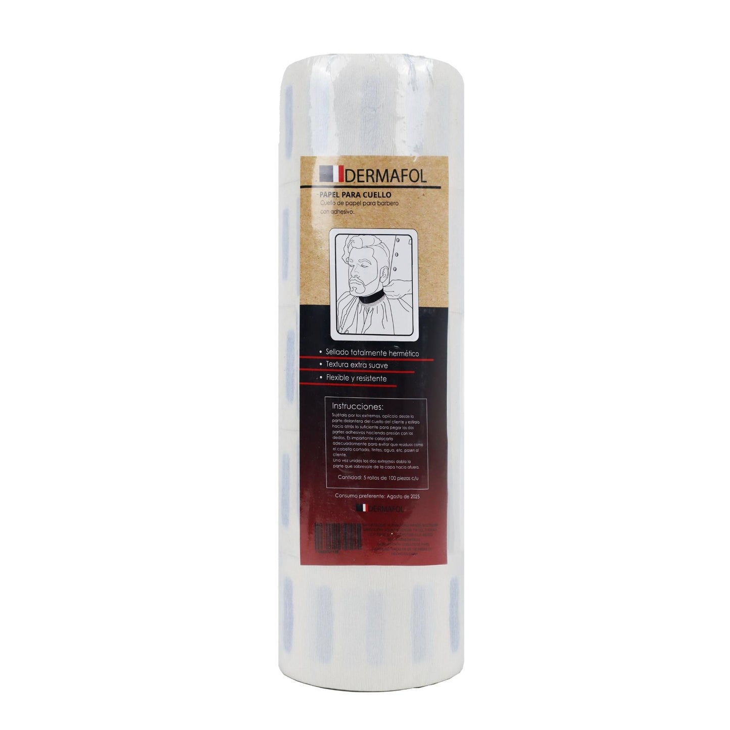 PAPEL CUELLO BARBERIA DERMAFOL USO PROFESIONAL BLANCO PAQUETE 5 ROLLOS