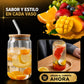 Vasos De Vidrio Con Popote Ecomlab Tapa Bambú Juego de 4 Pcs