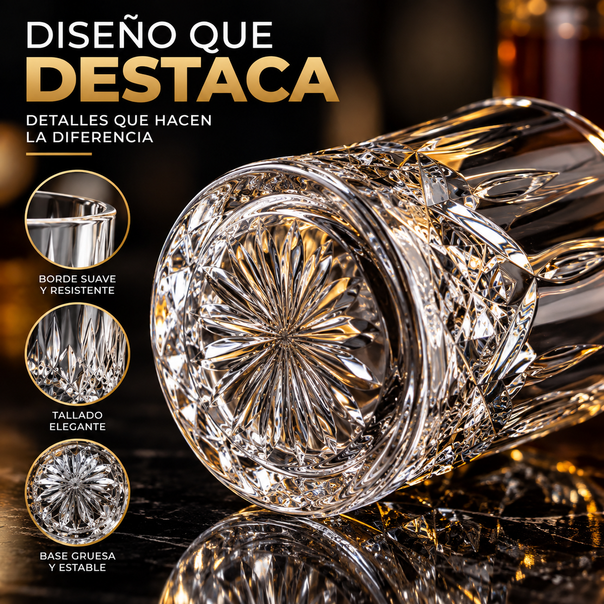 VASOS DE VIDRIO WHISKEY ECOMLAB OLD FASHION JUEGO DE 6 Pcs