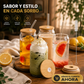 Vasos De Vidrio Con Popote Ecomlab Tapa Bambú Juego de 4 Pcs