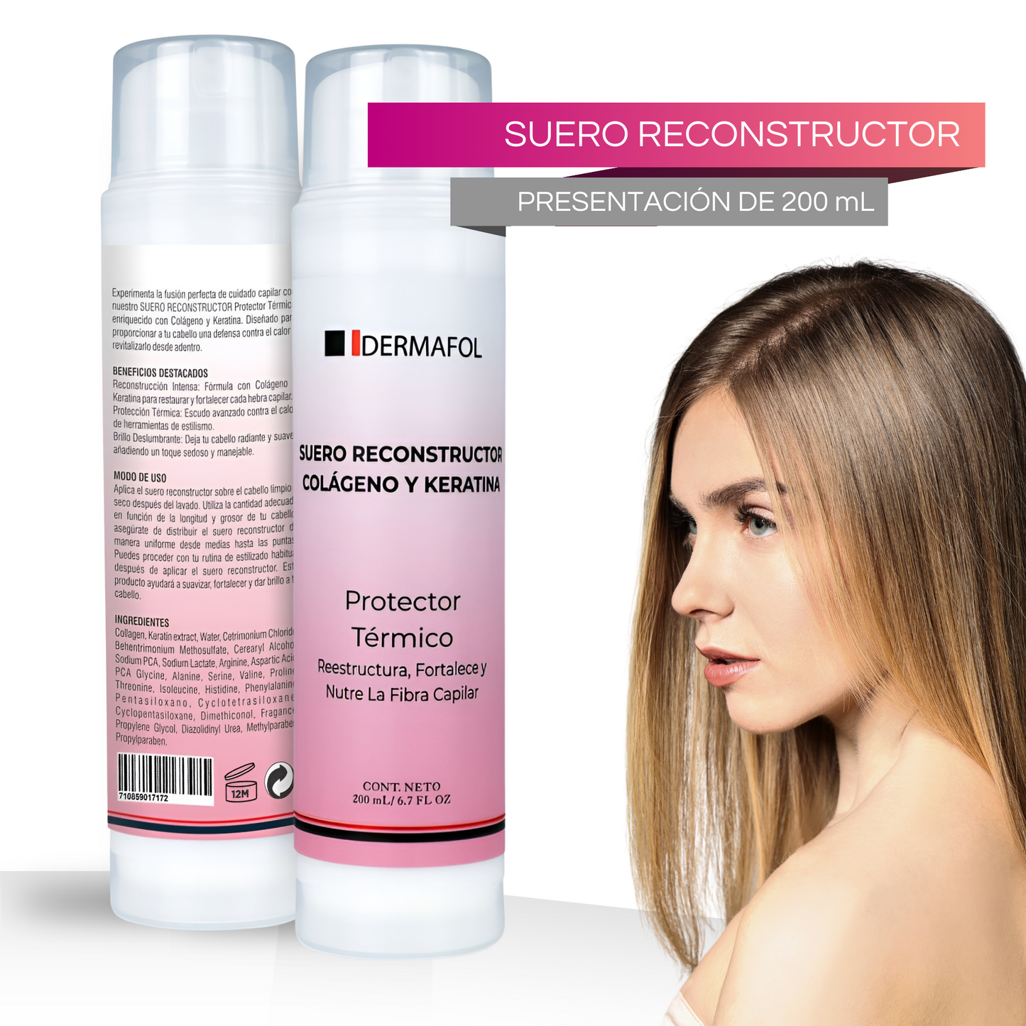 Keratina Colageno Para Cabello Dermafol Tratamiento 2 Pzas.