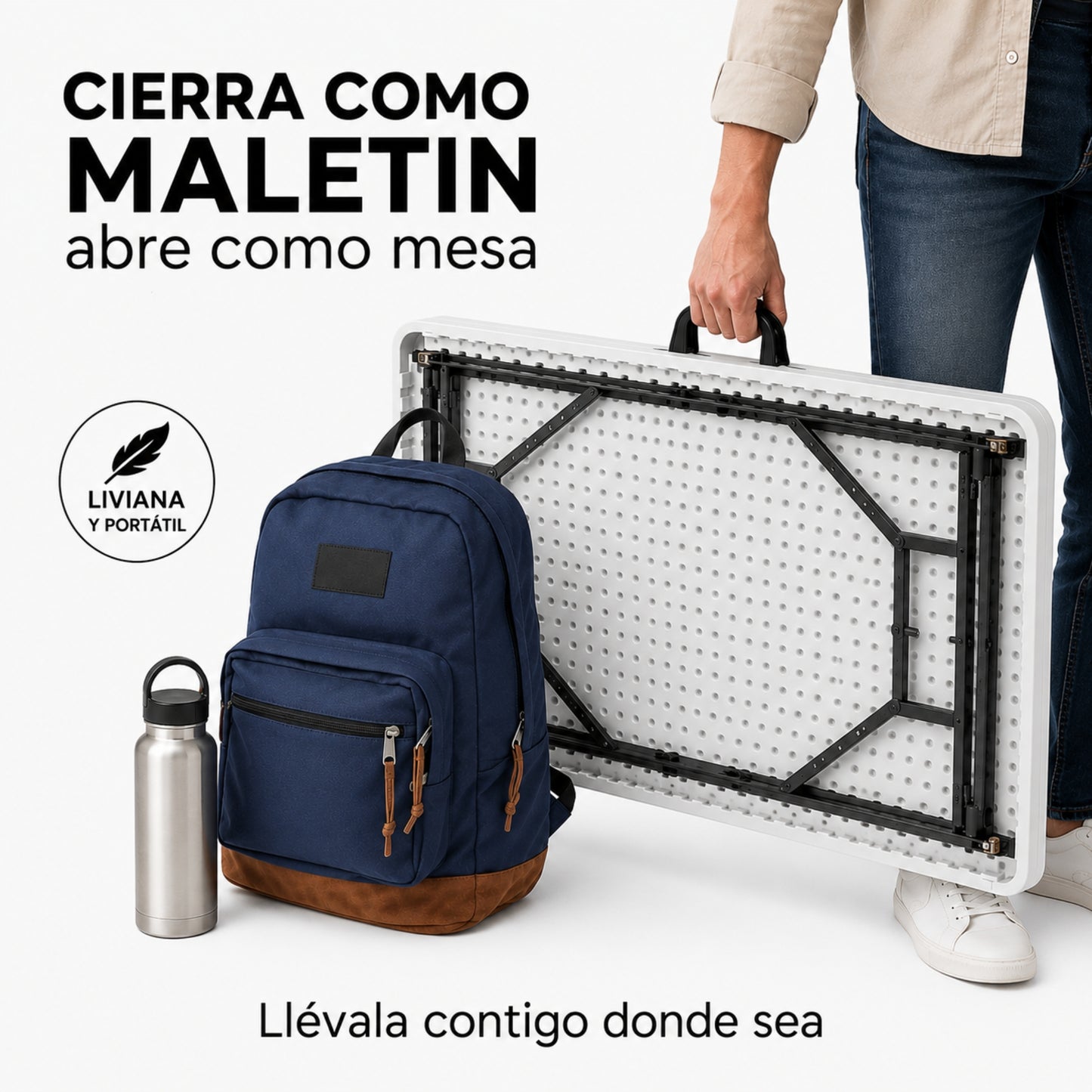 Mesa Plegable 82 CM De Plastico Ajustable Portatil HP-82C