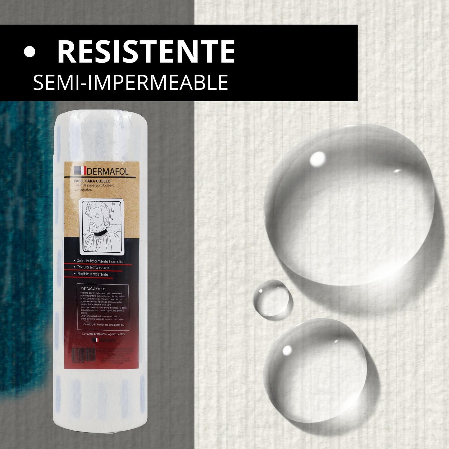 PAPEL CUELLO BARBERIA DERMAFOL USO PROFESIONAL BLANCO PAQUETE 5 ROLLOS