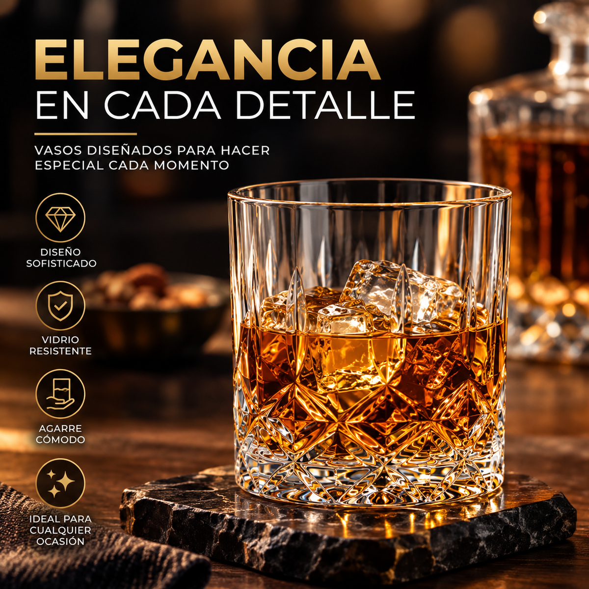 VASOS DE VIDRIO WHISKEY ECOMLAB OLD FASHION JUEGO DE 6 Pcs