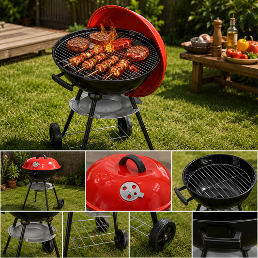 Asador De Carbon Circular Con Ruedas  Portatil