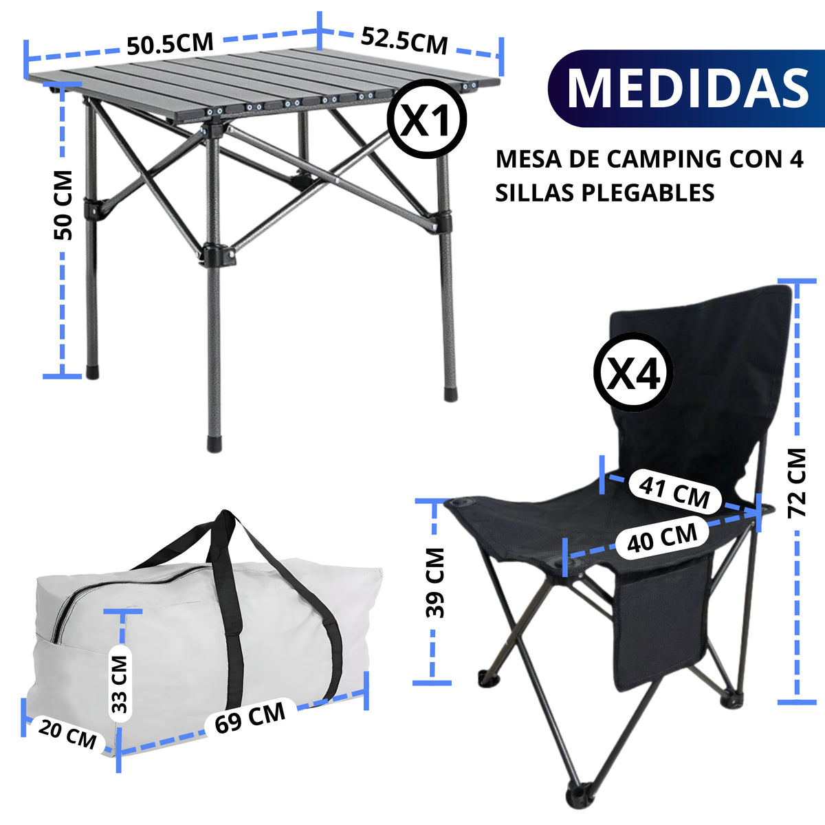 MESA PLEGABLE CAMPING CON 4 SILLAS ECOMLAB JARDIN PORTÁTIL