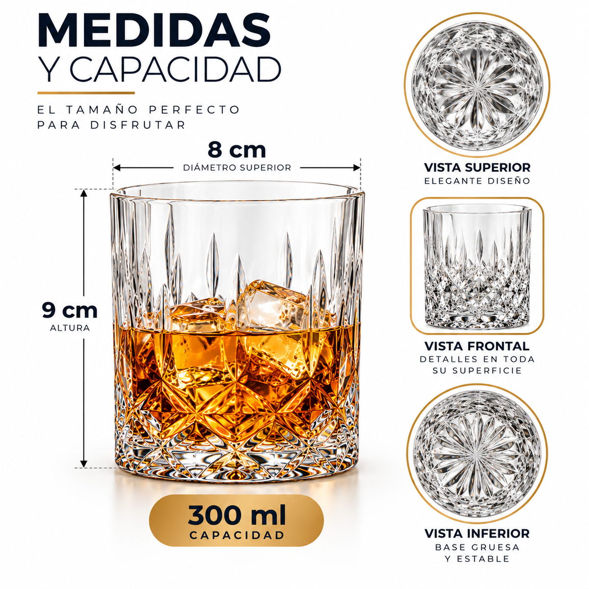 VASOS DE VIDRIO WHISKEY ECOMLAB OLD FASHION JUEGO DE 6 Pcs