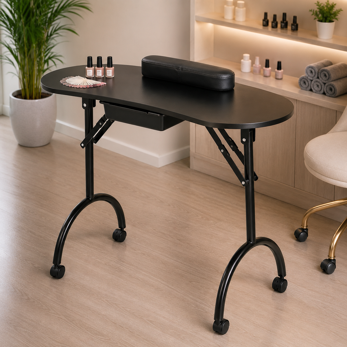 MESA PARA UÑAS MANICURE ECOMLAB PORTATIL PLEGABLE ESTÉTICA