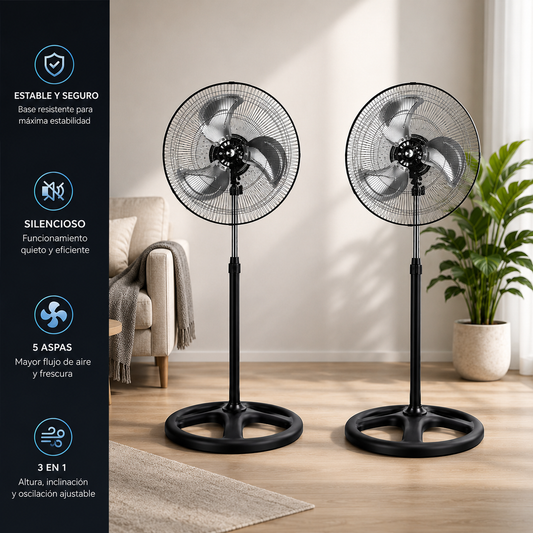 Ventilador 3 en 1 Multifuncional 2 Piezas Metálico Pedestal, Piso o Muro 18 Pulgadas Paquete 2 Piezas Ecomlab