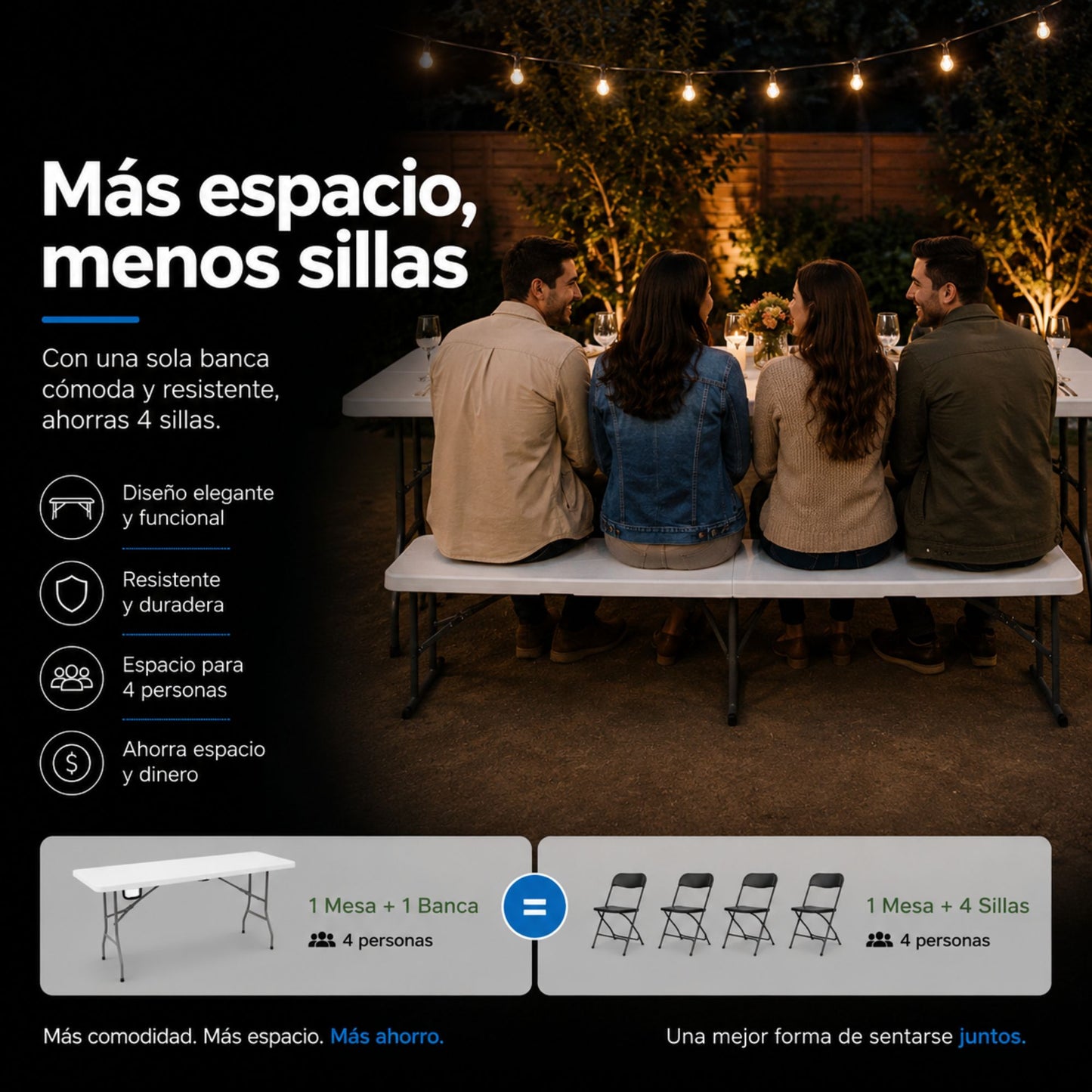 BANCA PLEGABLE DE PLASTICO ECOMLAB PORTAFOLIO 180CM HP-180CD