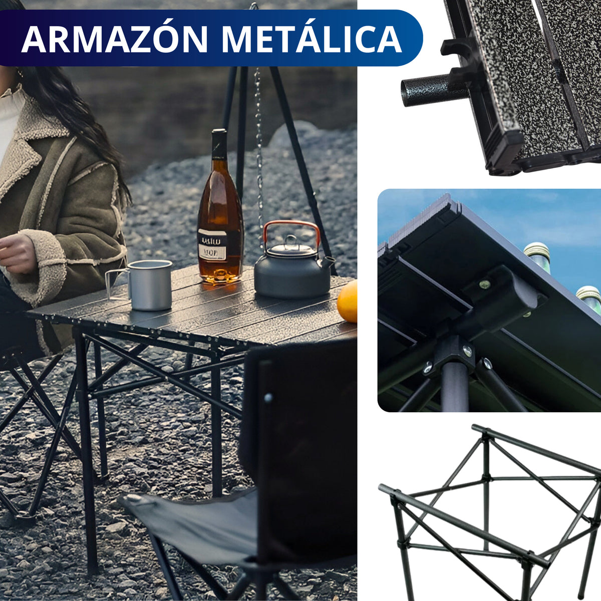 MESA PLEGABLE CAMPING CON 4 SILLAS ECOMLAB JARDIN PORTÁTIL