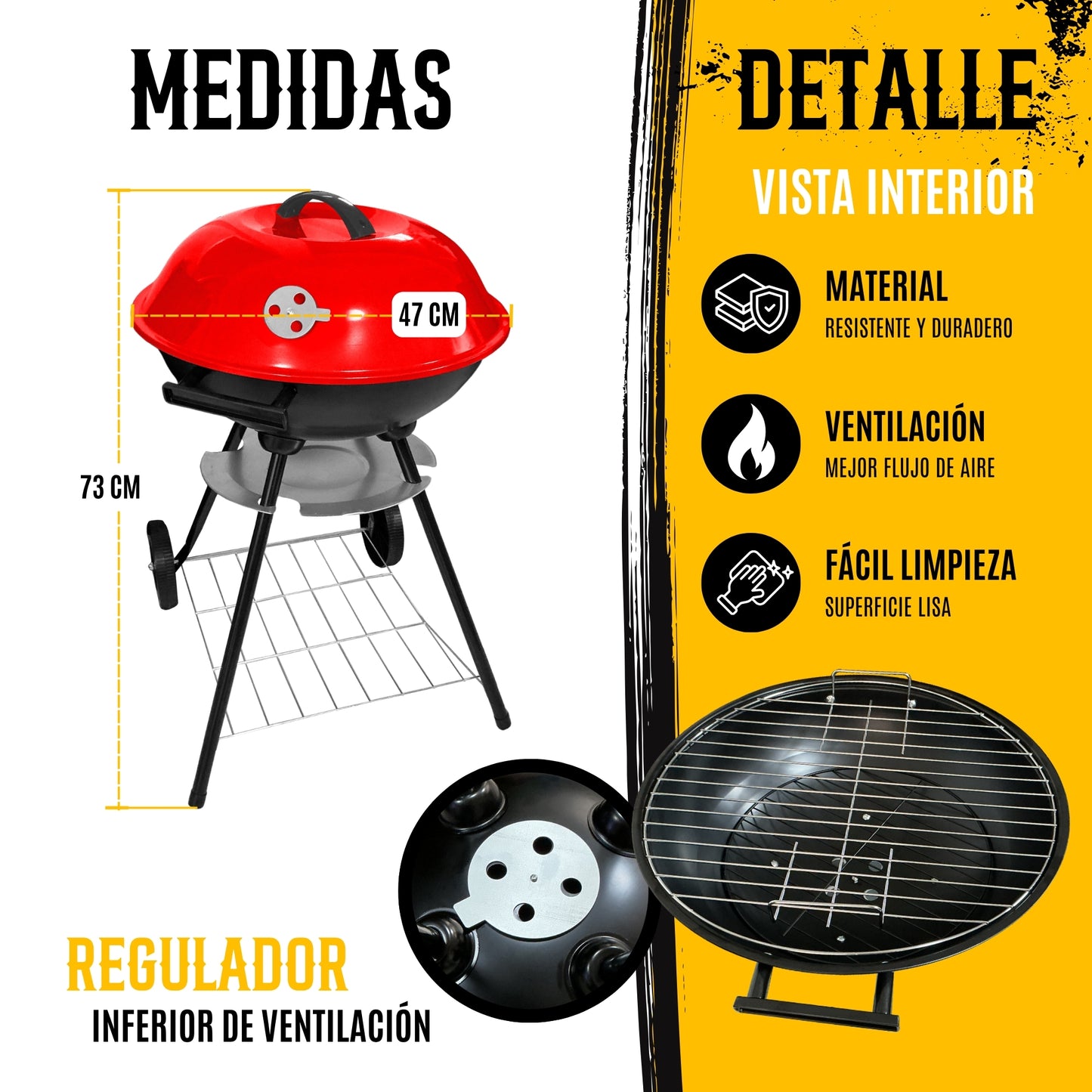 Asador De Carbon Circular Con Ruedas  Portatil