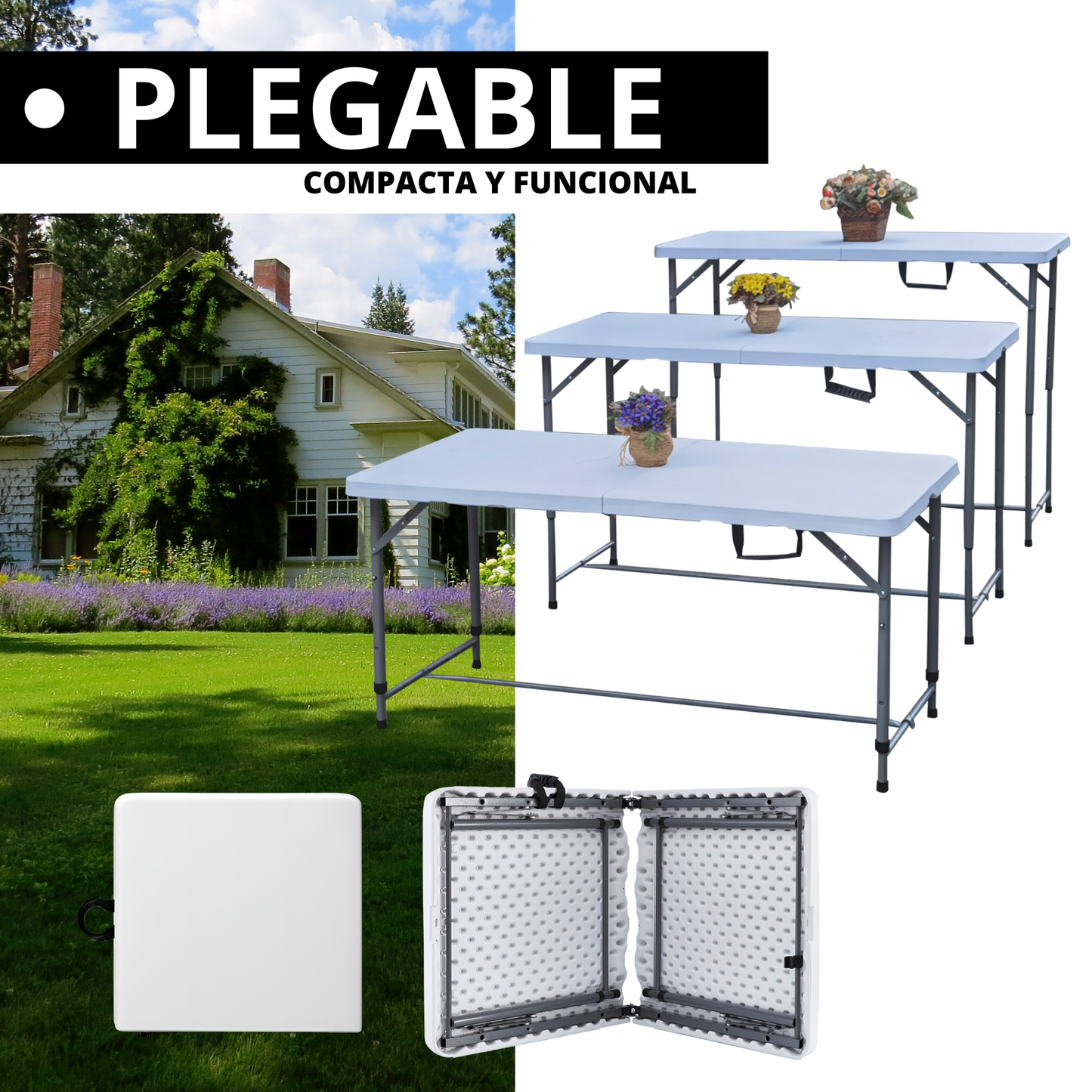 MESA PLEGABLE DE PLASTICO ECOMLAB 3 NIVELES PORTAFOLIO 120CM