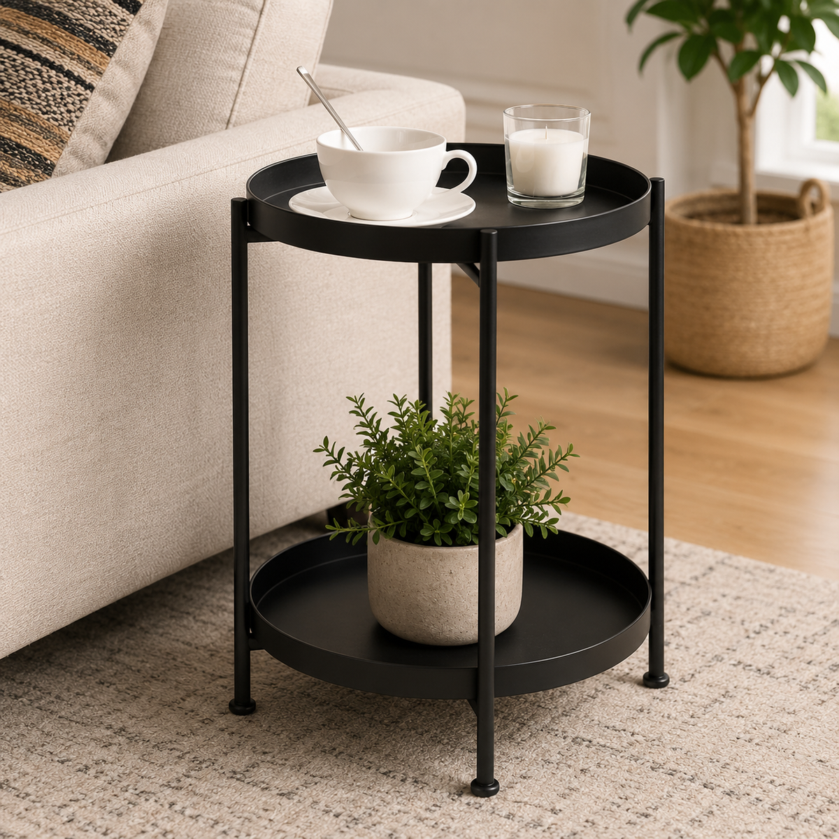 MESA DE CENTRO MINIMALISTA ECOMLAB AUXILIAR DE SALA METALICA NEGRA