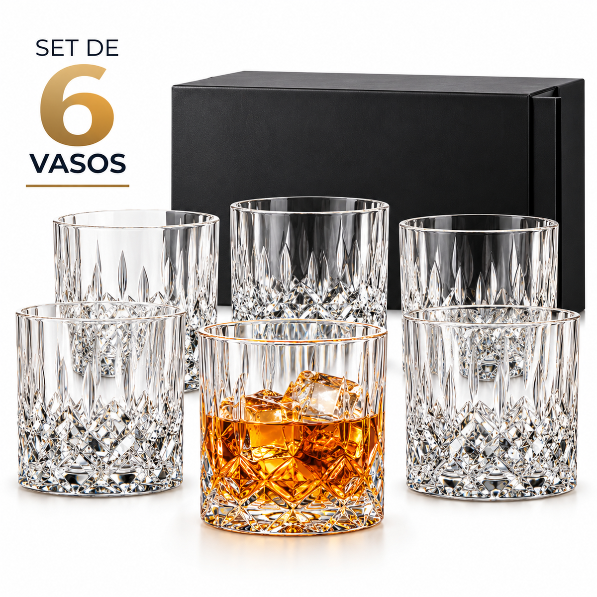 VASOS DE VIDRIO WHISKEY ECOMLAB OLD FASHION JUEGO DE 6 Pcs