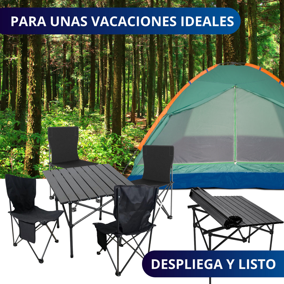 MESA PLEGABLE CAMPING CON 4 SILLAS ECOMLAB JARDIN PORTÁTIL