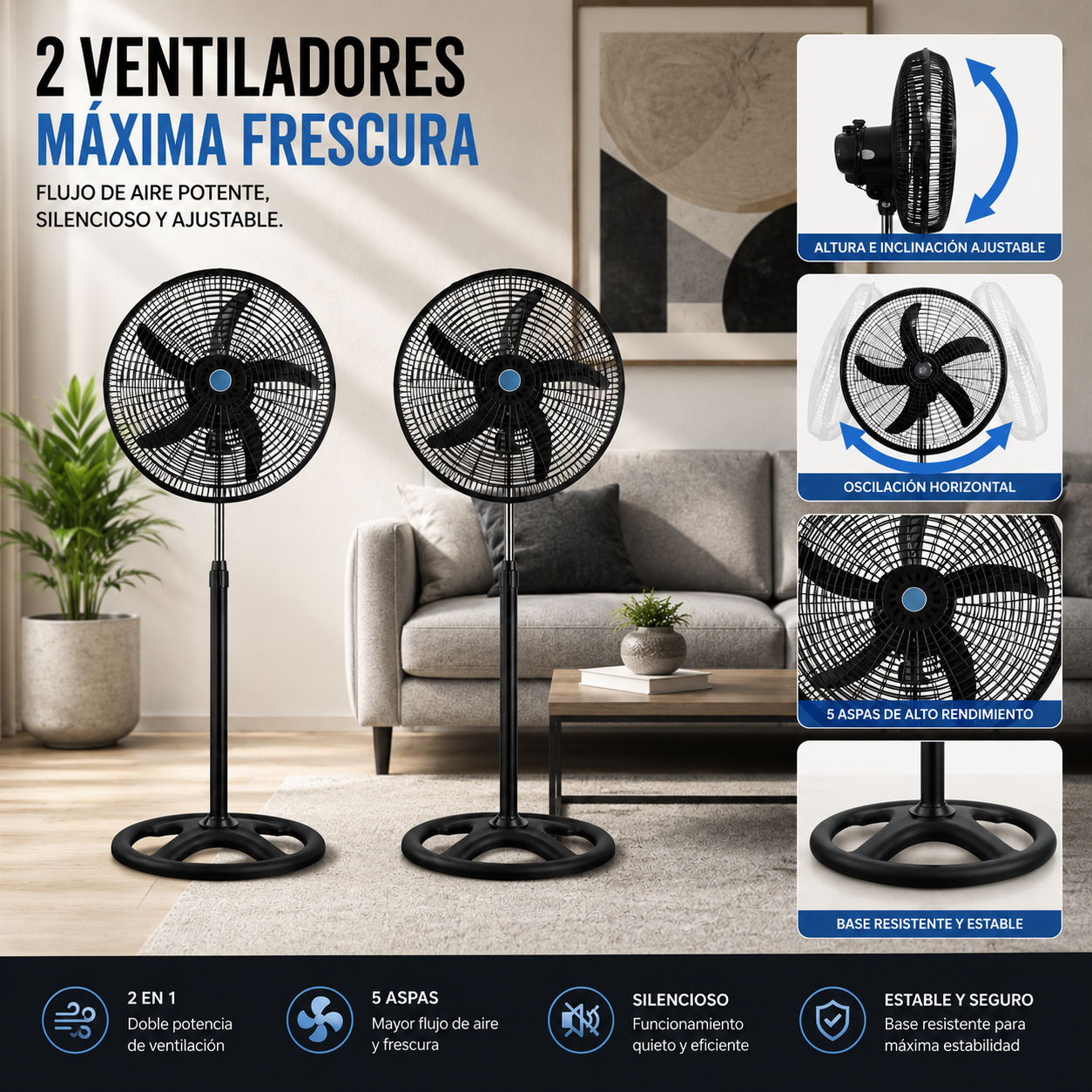 Ventilador de Pedestal 2 Piezas Potente 3 Velocidades 18 Pulgadas Paquete Ecomlab