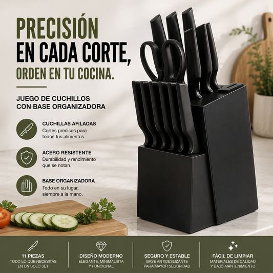 Set de Cuchillos de Cocina Ecomlab Base Madera con Afilador