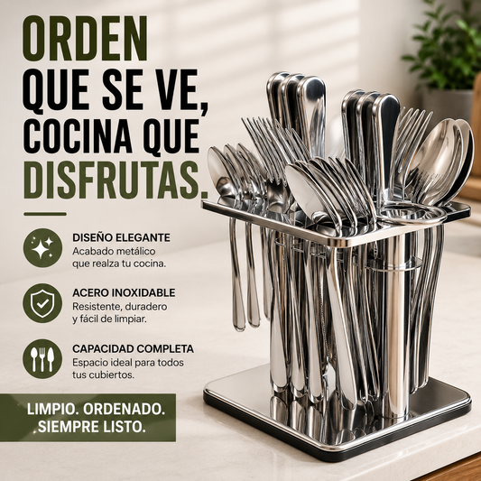Juego de Cubiertos Acero Inoxidable Ecomlab 24 pcs y 1 Organizador