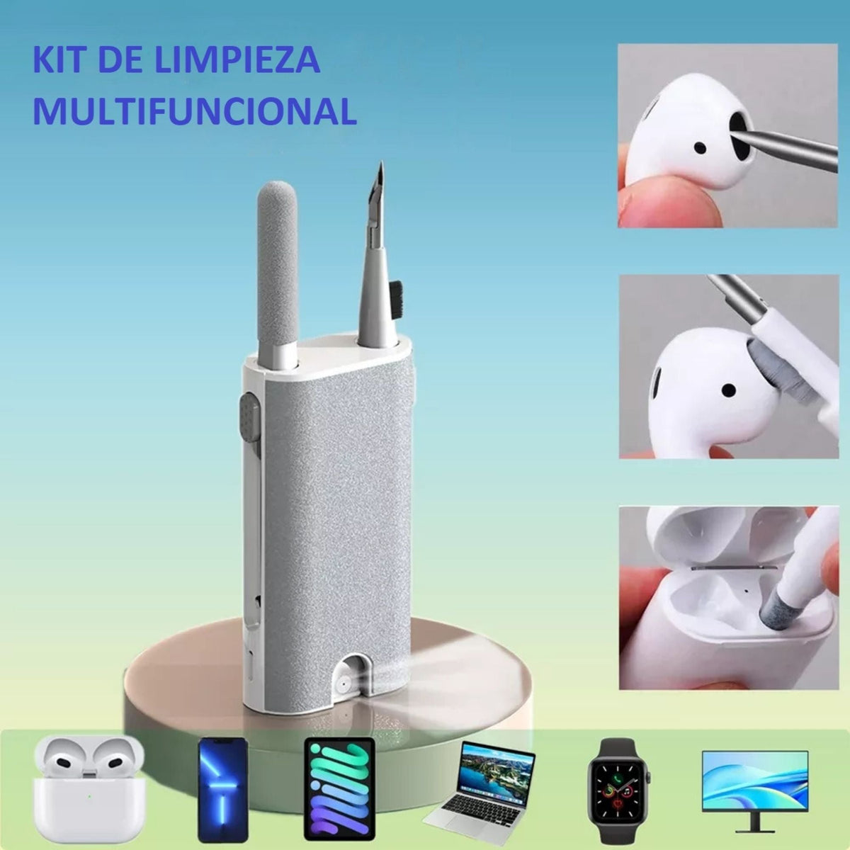 Kit De Limpieza Para Celulares Multifuncional Ecomlab 6 En 1 Color Blanco