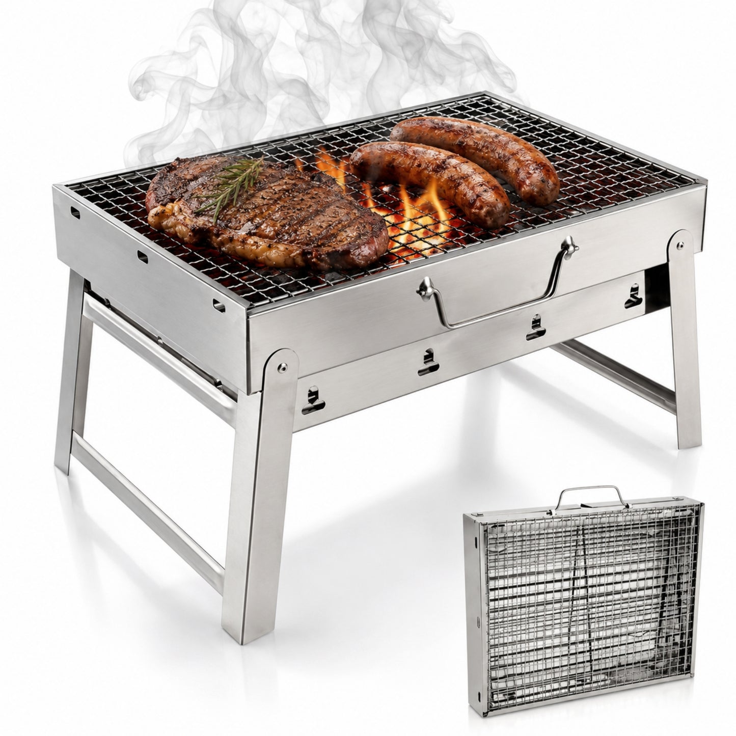 Asador Plegable Para Carbon Portatil Acero Inoxidable
