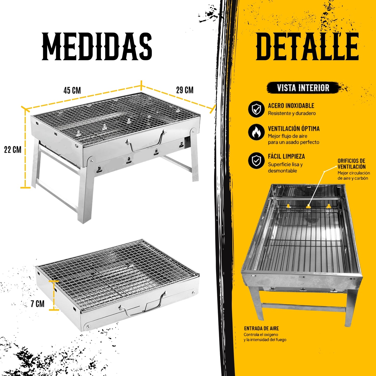 Asador Plegable Para Carbon Portatil Acero Inoxidable